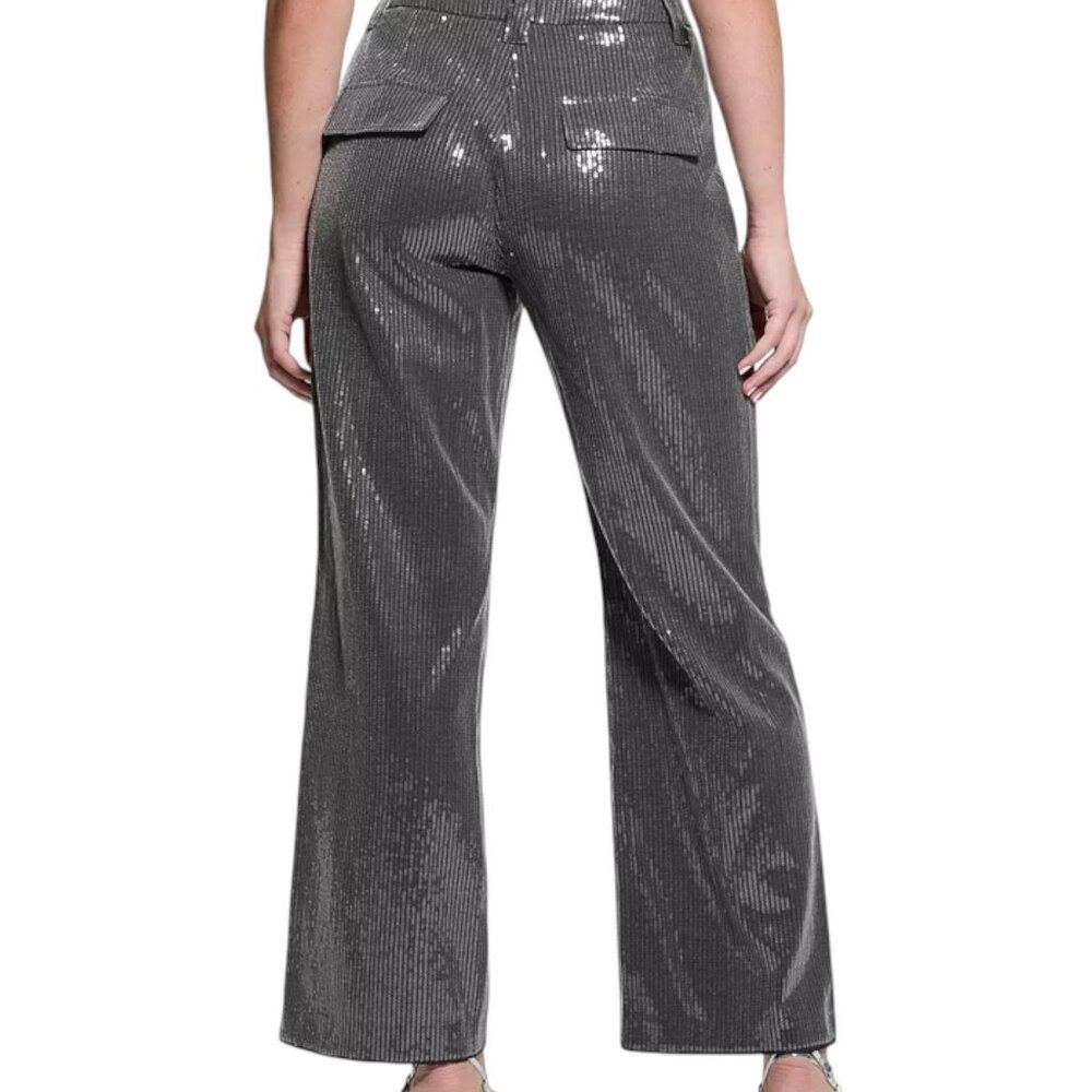Guess Cassia Gray High-Rise Wide-Leg Sequin Pants NWT Size L | MSRP $148 - Picture 2 of 5
